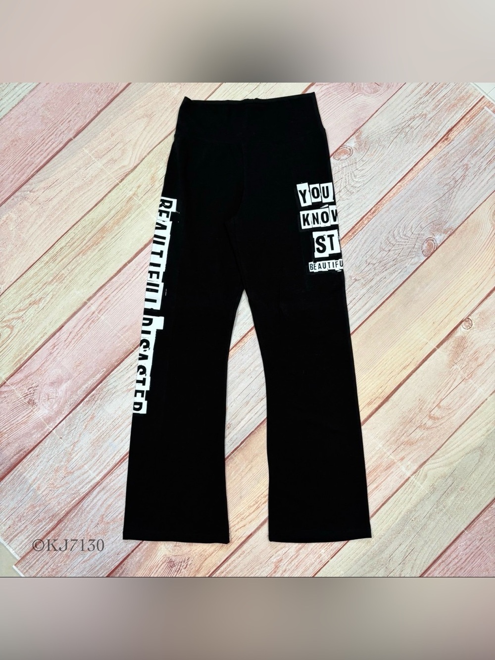 Beautiful Disaster You Don’t Know My Story Black Flared Yoga Pants Leggings NWOT